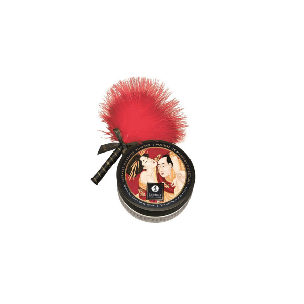 Mini Coffret poudre corporelle fraise/vin pétillant et plumeau assorti 